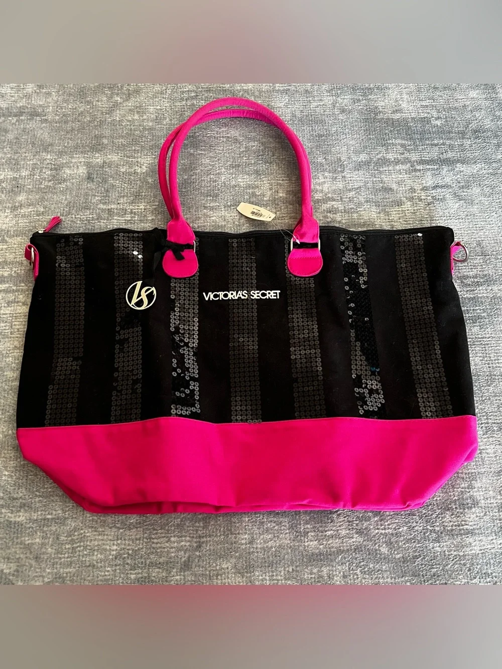 [Sold] Victoria's Secret Black and Hot Pink Sequin Beach Bag
